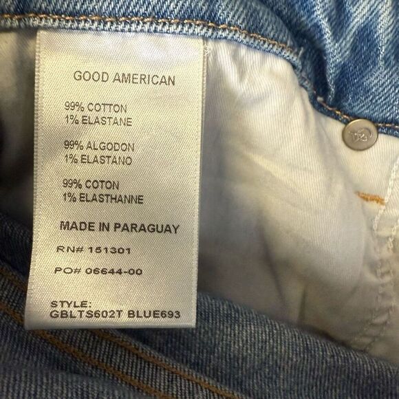 Good American Women Size 16 Straight Leg Denim Jeans Light Wash Blue Distressed - Picture 11 of 12